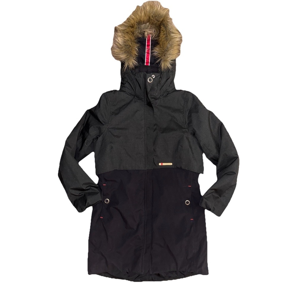 Helly Hansen Long Black Faux Fur Lined Hood Warm Parka Jacket Ladies Size Medium